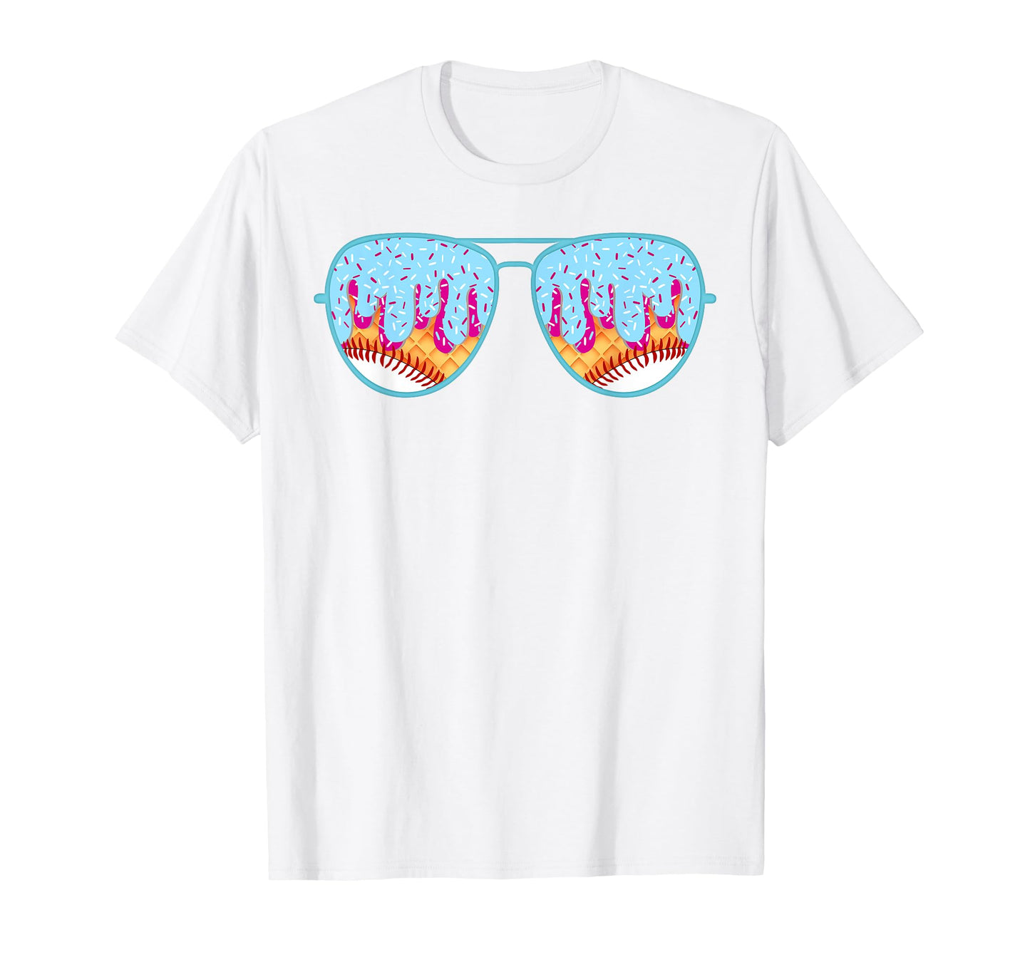 Baseball Sunglasses Ice Cream Drip With Sprinkles T-Shirt
