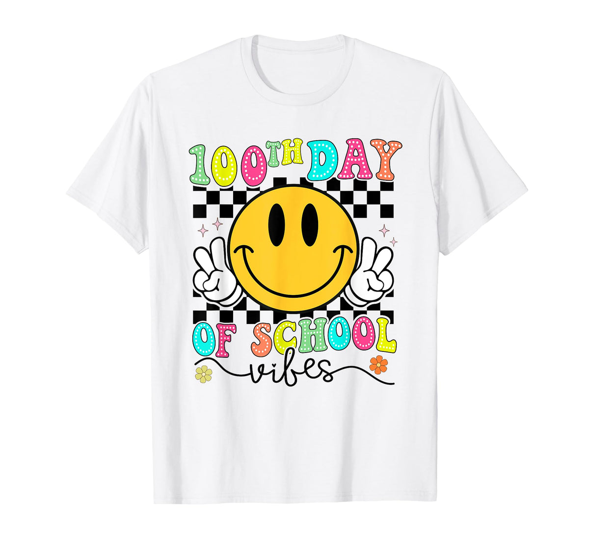 100th Day of School Vibes Cute Smile Face 100 Days Groovy T-Shirt