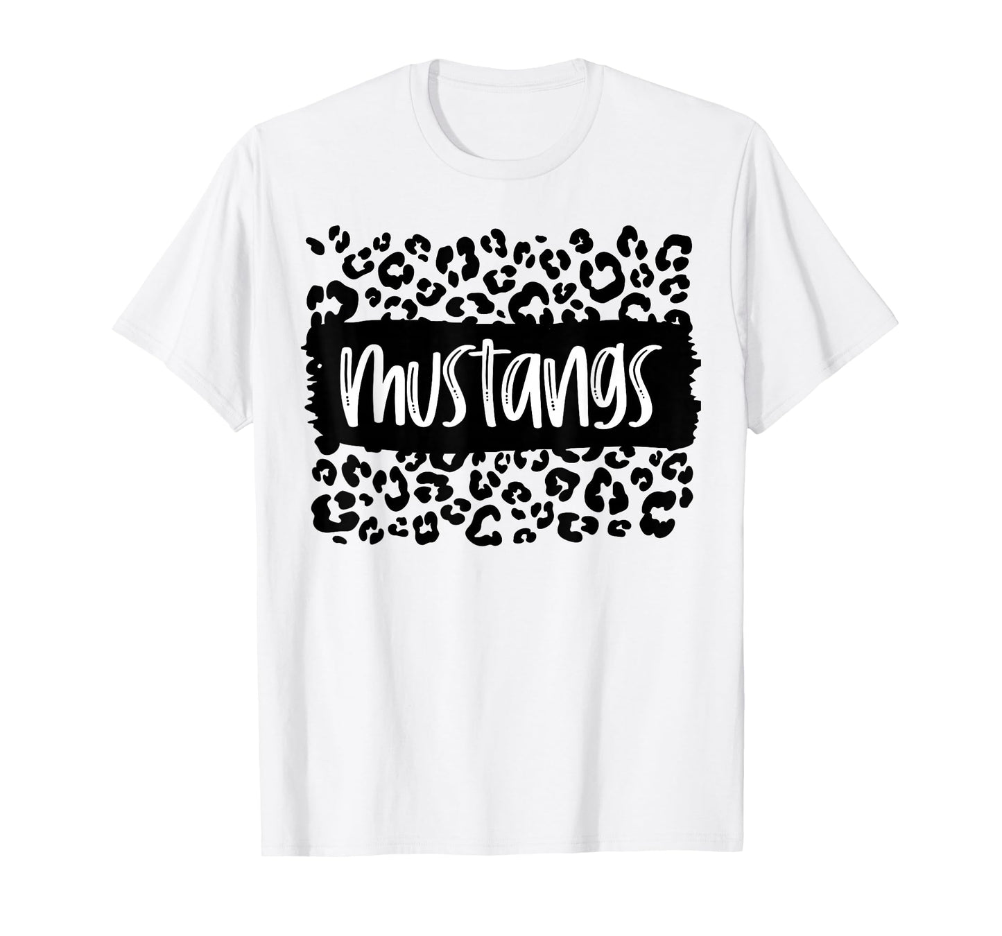 Mustangs Team Mascot School Spirit Game Night Leopard Print T-Shirt