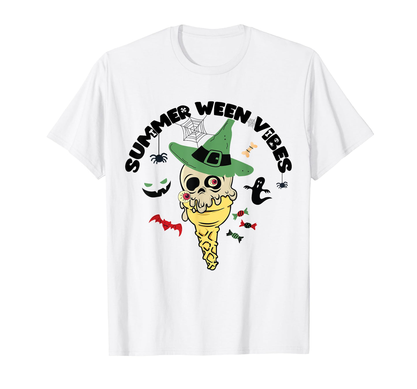 Summer Ween Vibes Ice Cream Skull Summer Halloween T-Shirt