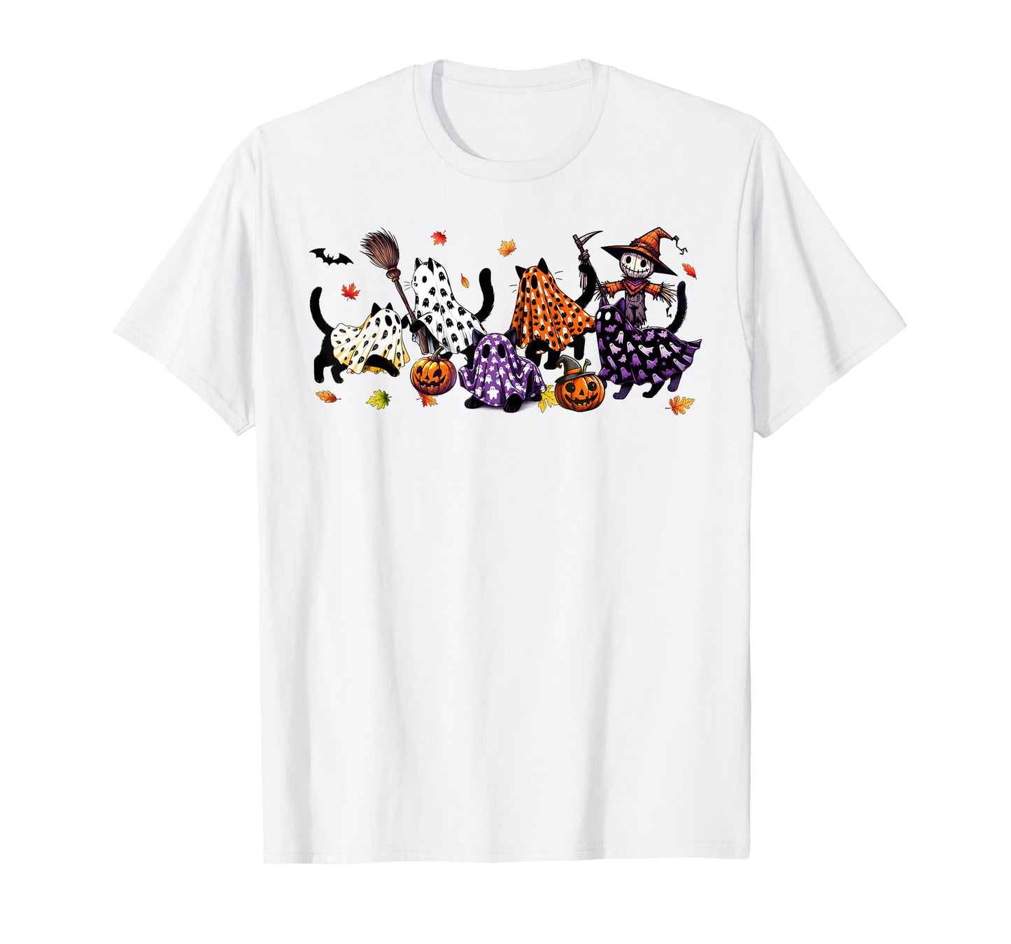Black Cats in Cute Ghost Cat Halloween T-Shirt for Men Women Kids