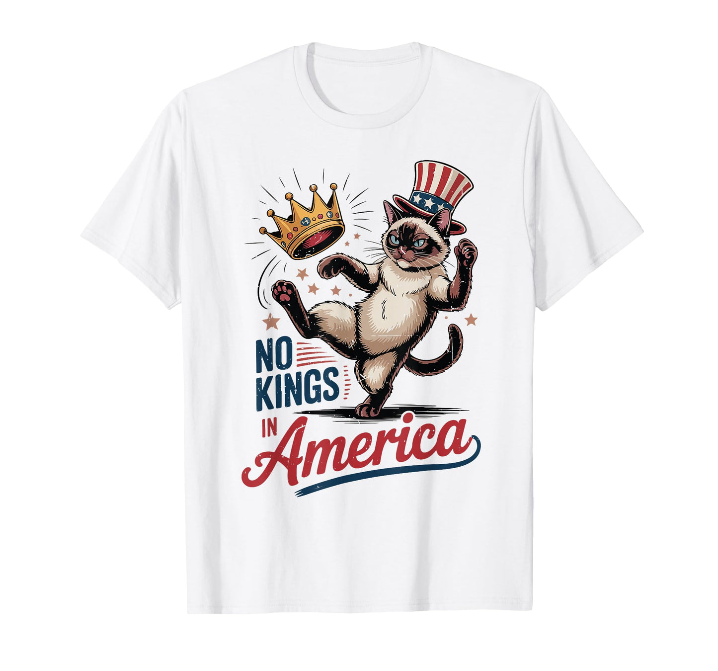 Siamese Cat No Kings in America 4th July Mom Dad Patriotic T-Shirt for Men Women Kids