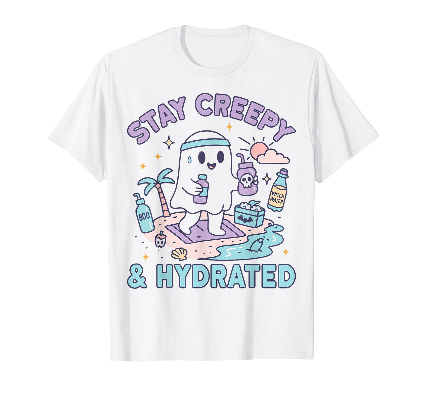 Stay Creepy And Hydrated Kawaii Ghost Workout T-Shirt