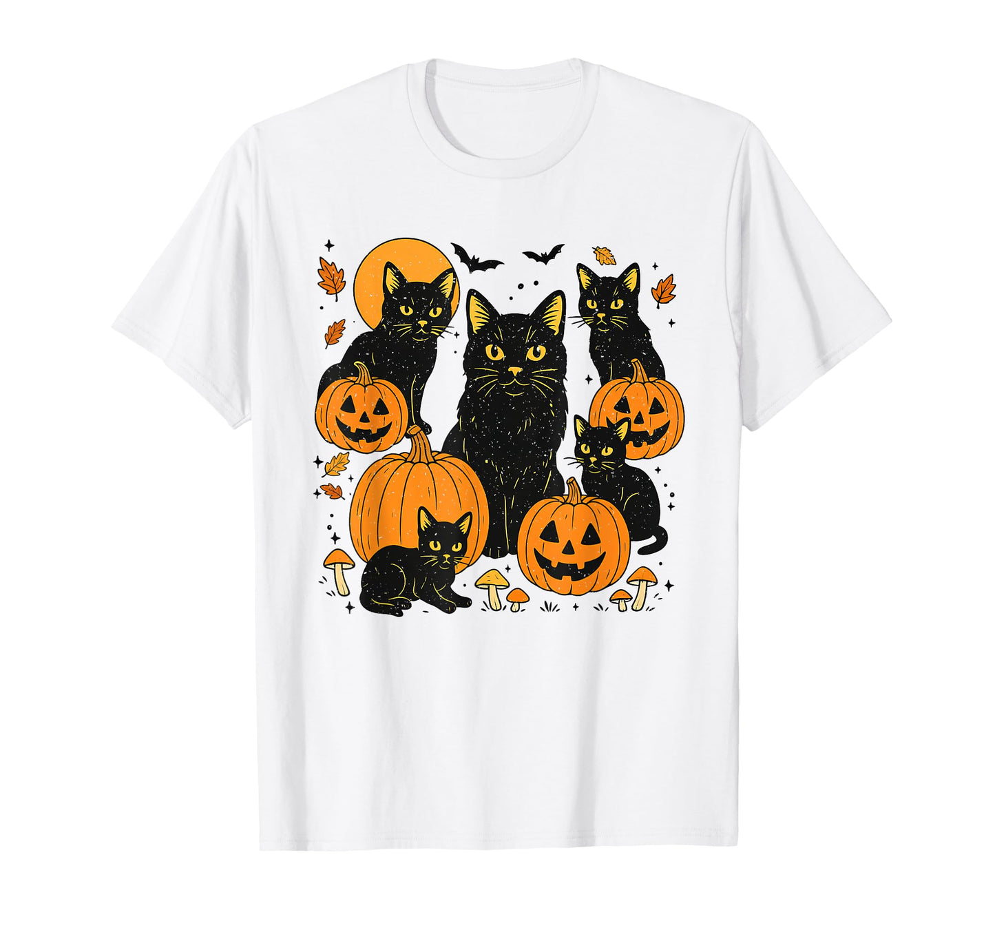 Retro Black Meow Cat Pumpkin Halloween Kitty Spooky Season T-Shirt