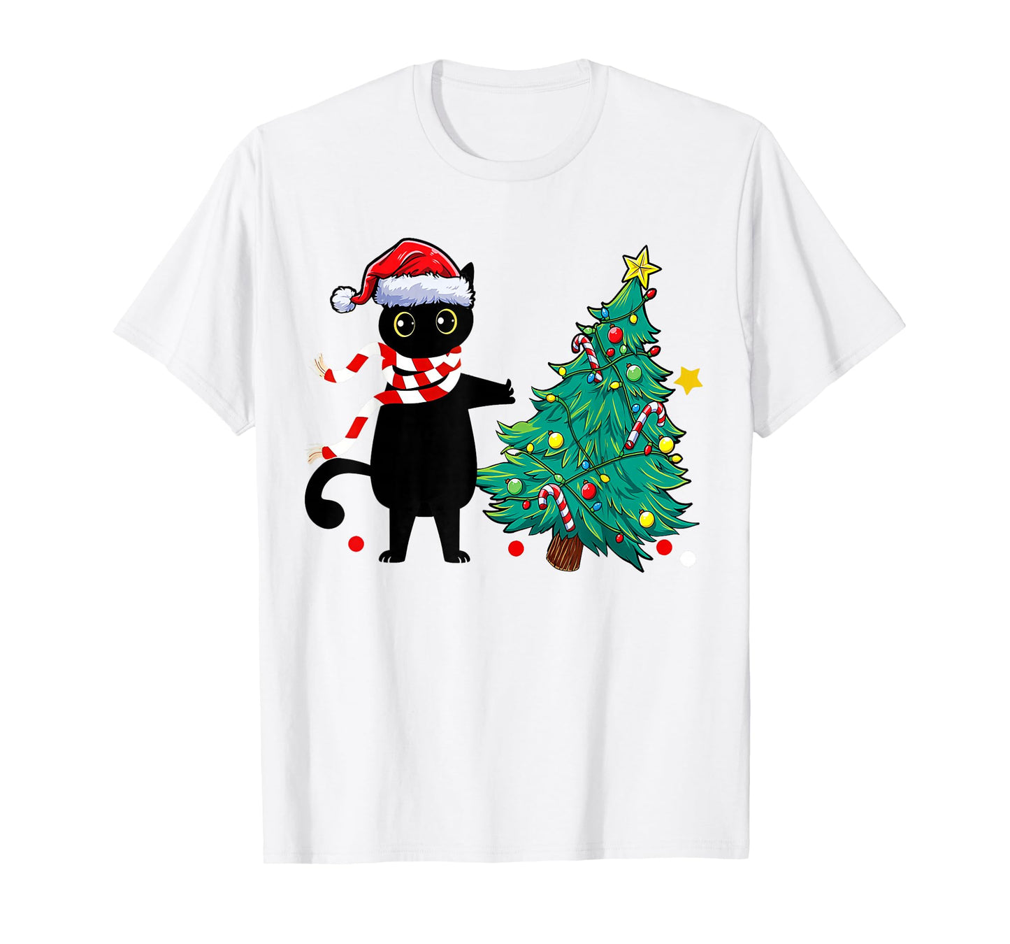Christmas Cat for Women Men Family Funny Black Cat Tree T-Shirt