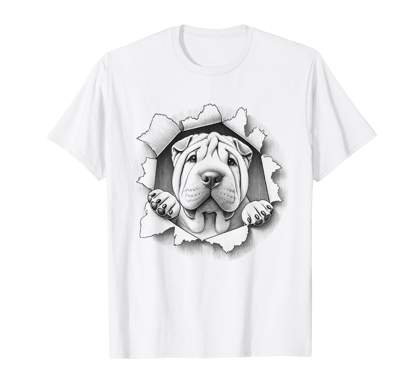Cute Chinese Shar Pei Peeking Dog Design Men Women Kids T-Shirt