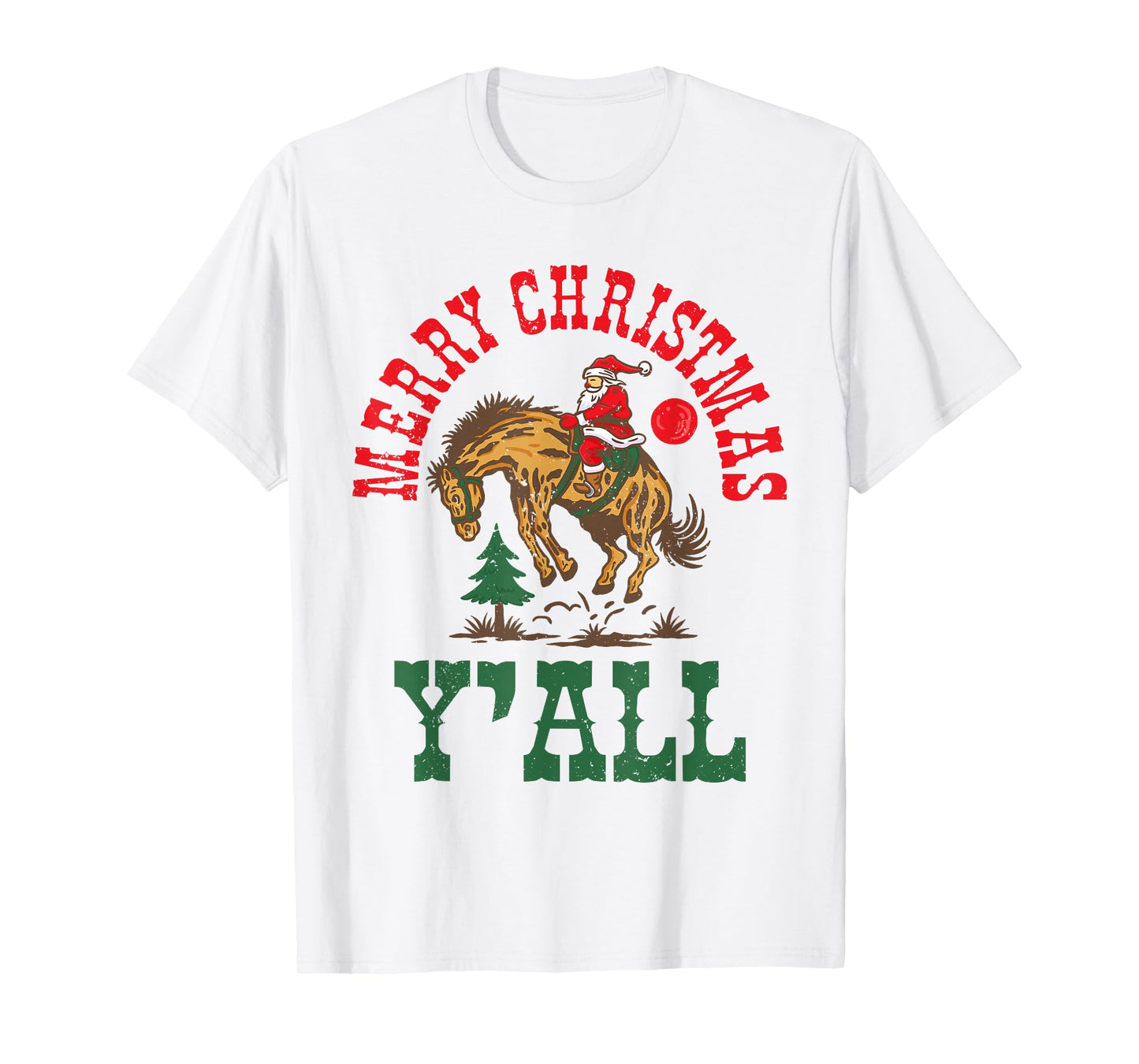 Merry Christmas Yall Western Country Rodeo Santa Cowboy T-Shirt