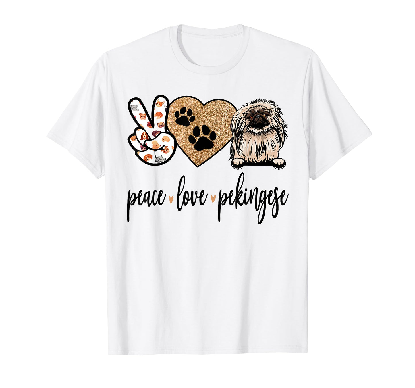 Funny Peace Love Pekingese Dog Lover T-Shirt