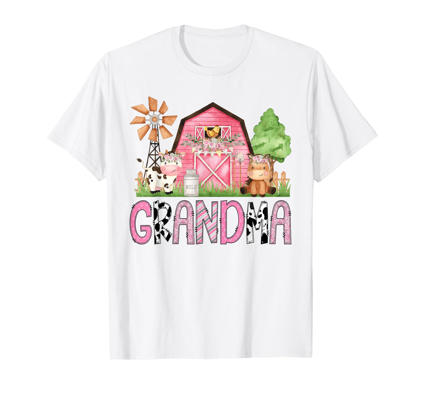 Grandma Pink Farm Animal Birthday Kids Matching Family T-Shirt