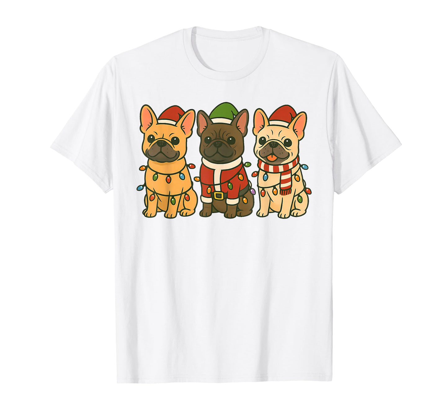 Cute French Bulldog Dogs Christmas Lights Santa Holiday Fun T-Shirt