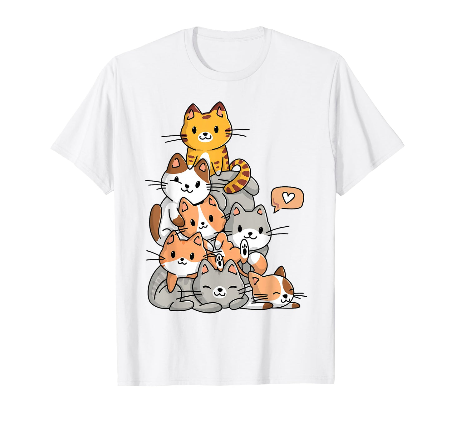 Cute Kawaii Cat Kitty Meowtain Cats Pile Chibi Women Girls T-Shirt Small