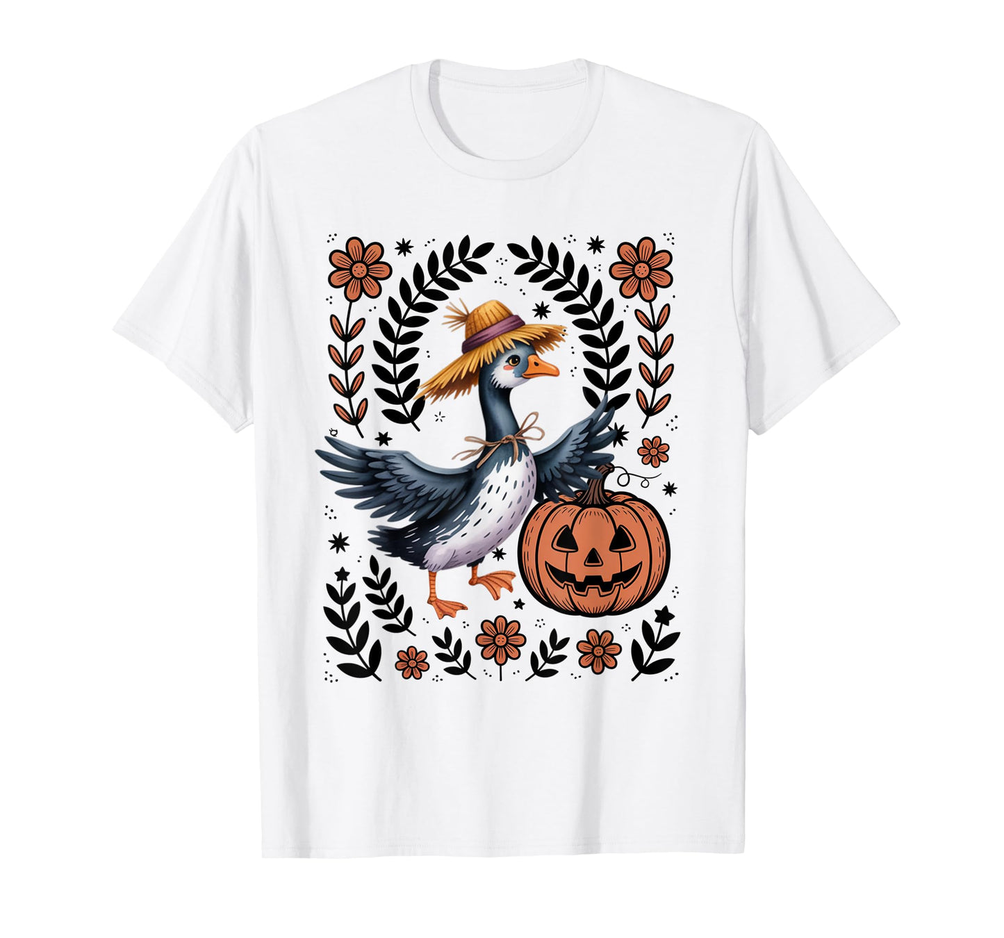 Boho Floral Silly Goose Fall Halloween Pumpkin Patch T-Shirt