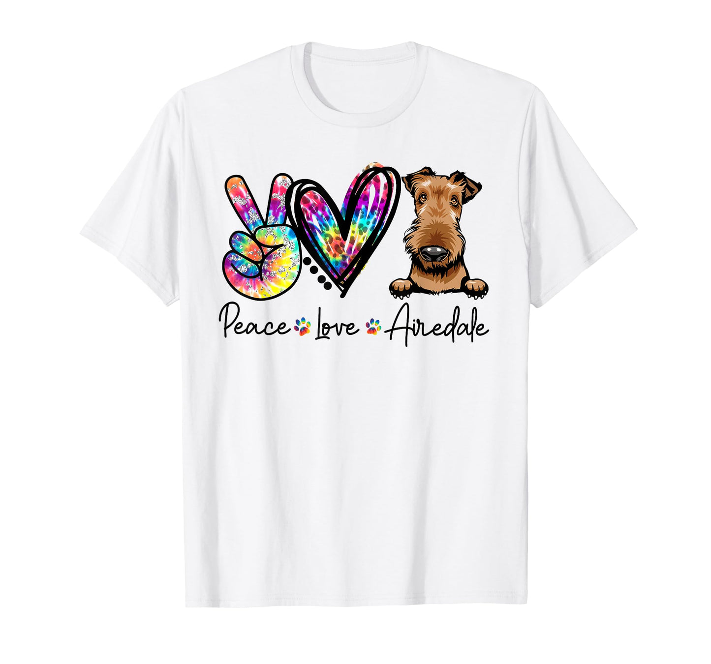 Peace Love Airedale Funny Tie Dye Dog Lovers Men Women Girls Kids T-Shirt