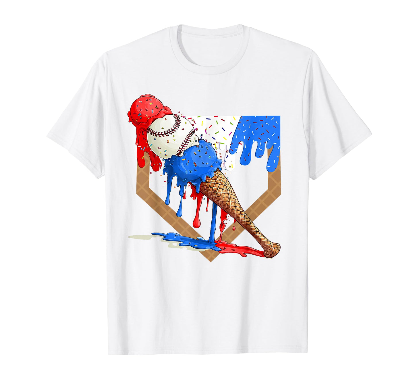 4th of July Red White and Blue Baseball Ice Cream Drip Boys T-Shirt