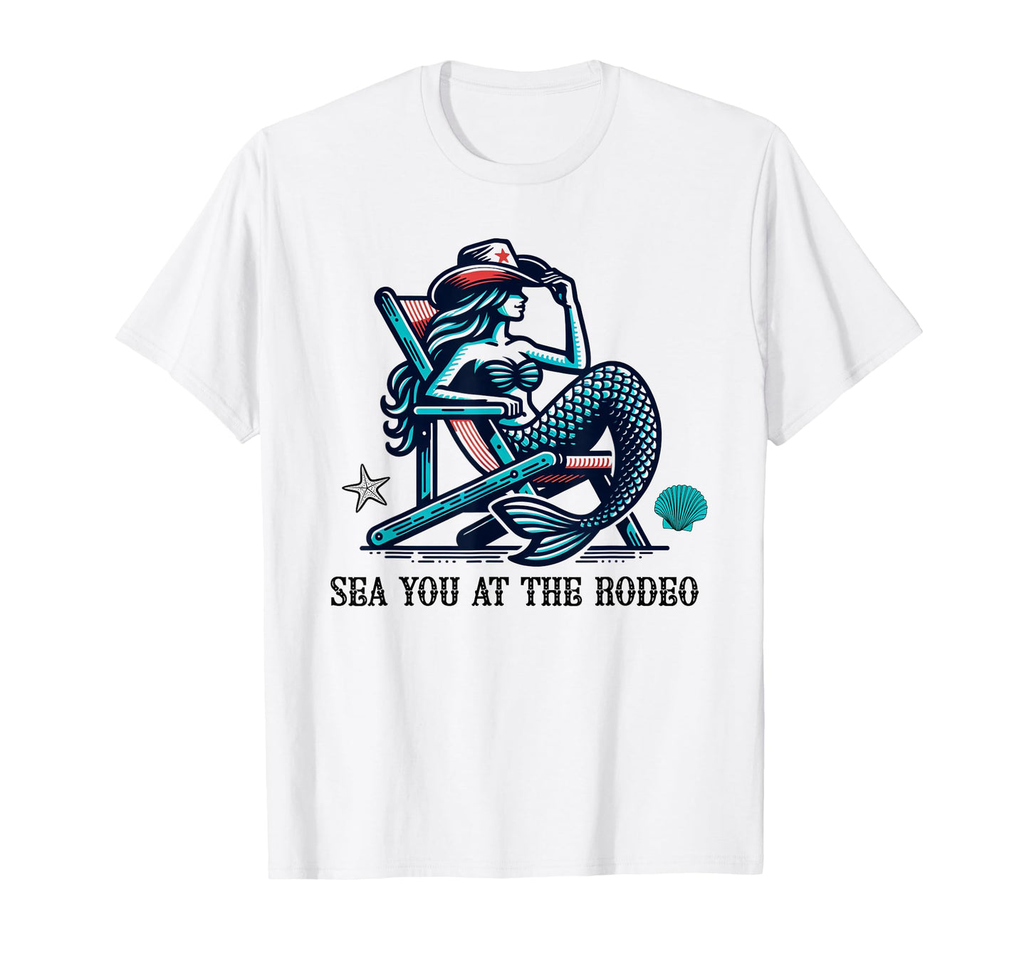 Sea You At The Rodeo Mermaid and Cowboy Hat Summer Beachy T-Shirt