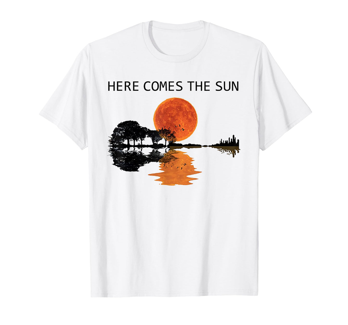 Here Comes The Sun Guitar Shadow Water Retro Sunset T-Shirt