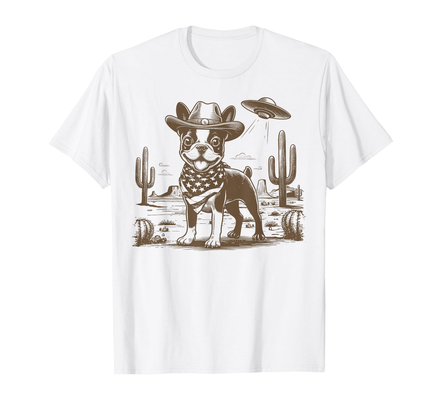 Boston Terrier Cowboy Western UFO Alien Vintage T-Shirt