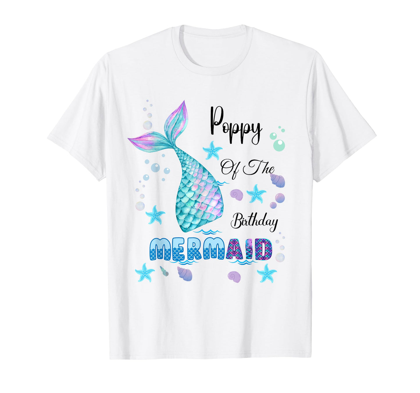 Poppy Of The Birthday Mermaid Bday Party Mermaid Kids T-Shirt
