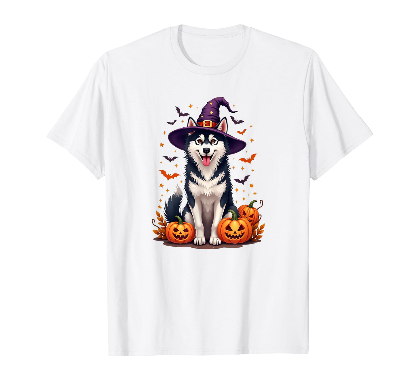 Halloween Siberian Husky dog, Witch's hat, Pumpkins T-Shirt