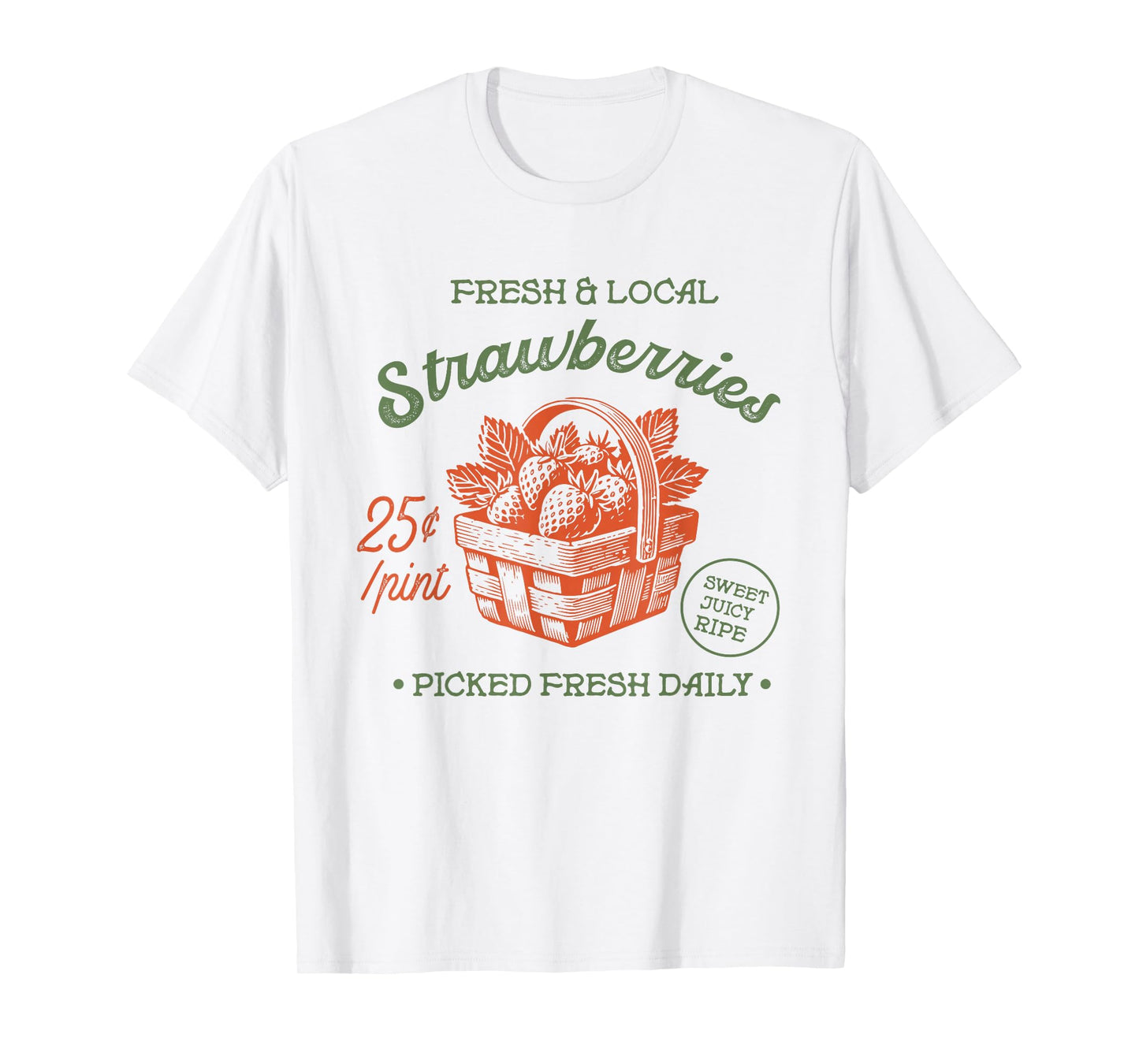 Fresh & Local Strawberries Basket Retro Farmer Market Tee T-Shirt