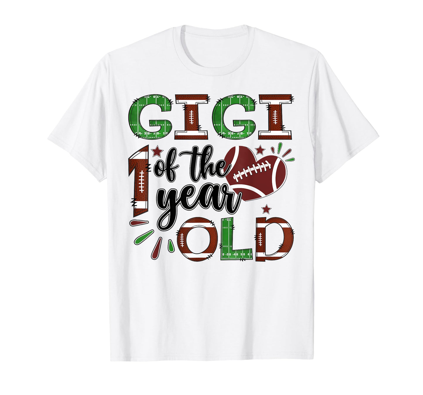 Gigi Of The 1 Year Old Football 1St Year Down Birthday T-Shirt