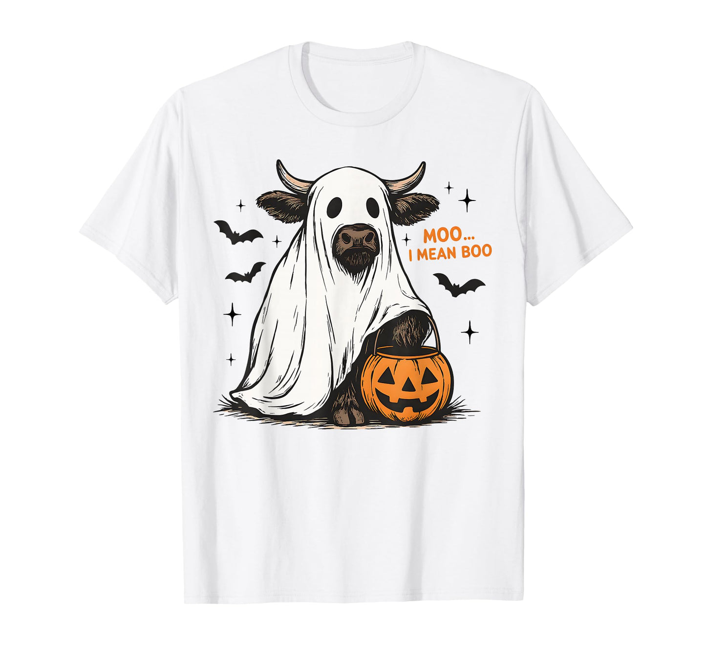 Moo I Mean Boo Funny Highland Cow Ghost Halloween Farmer T-Shirt