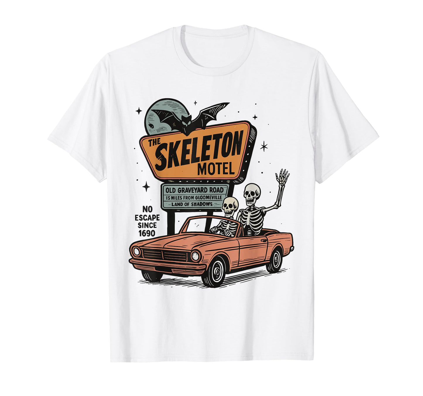 Skeleton Motel Halloween Vintage Road Halloween Skeletons T-Shirt