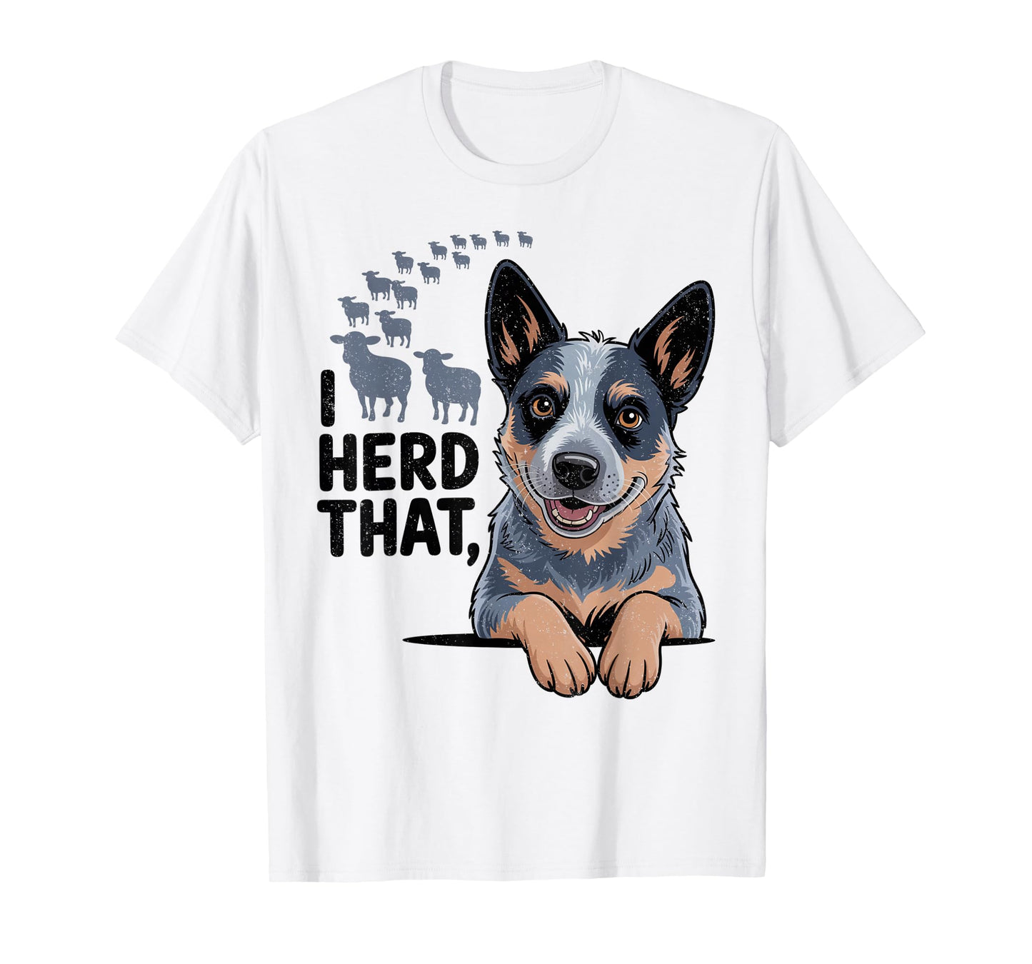 Cute Blue Heeler Illustration with Sheep and Farm Theme T-Shirt