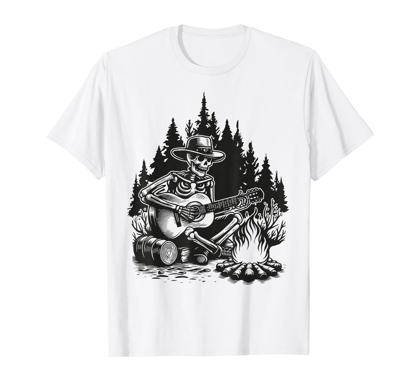 Camp Skeleton Country Music Campfire Skeleton Playing Guitar T-Shirt