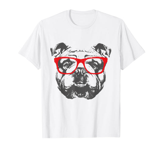 English Bulldog with red Sunglasses Style and Design T-Shirt