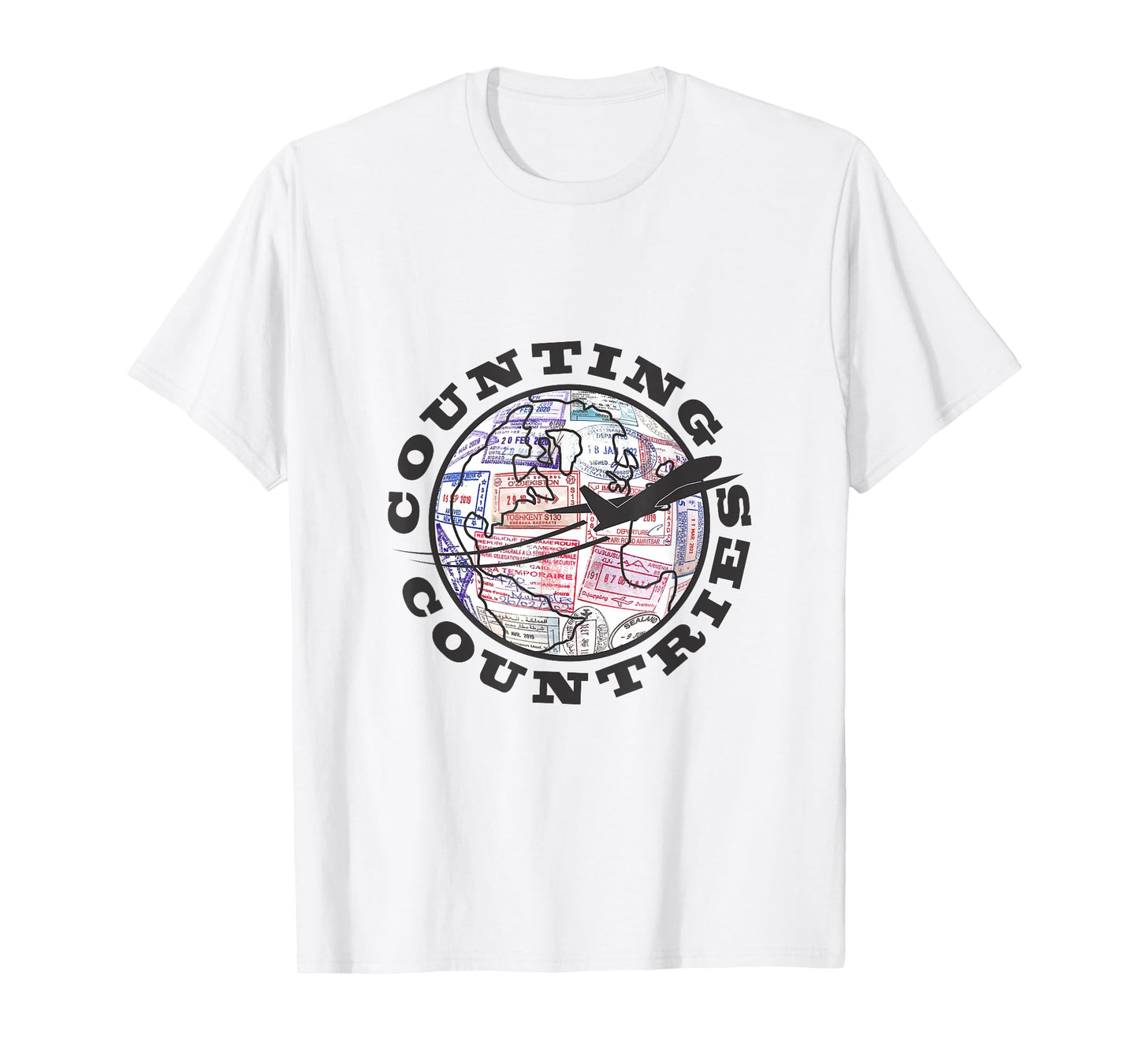 Counting Countries, Front Logo, Black Airplane T-Shirt