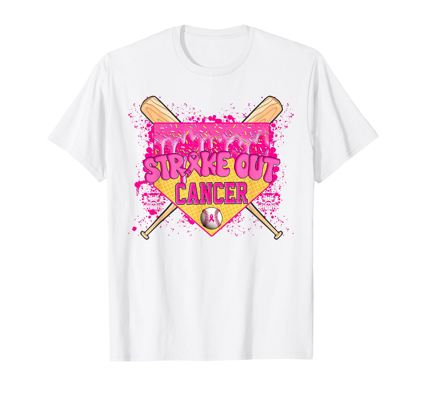 Strike Out Breast Cancer Warrior Baseball Drip Home Plate T-Shirt