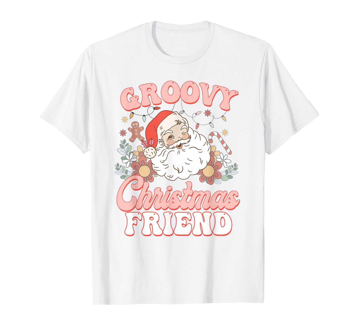 Friend Groovy Christmas Pink Vintage Santa Retro Family T-Shirt