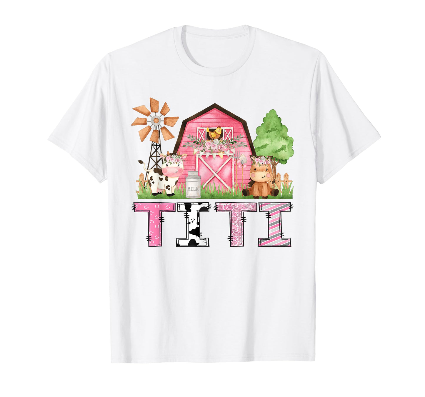 Titi Pink Farm Animal Birthday Kids Matching Family T-Shirt