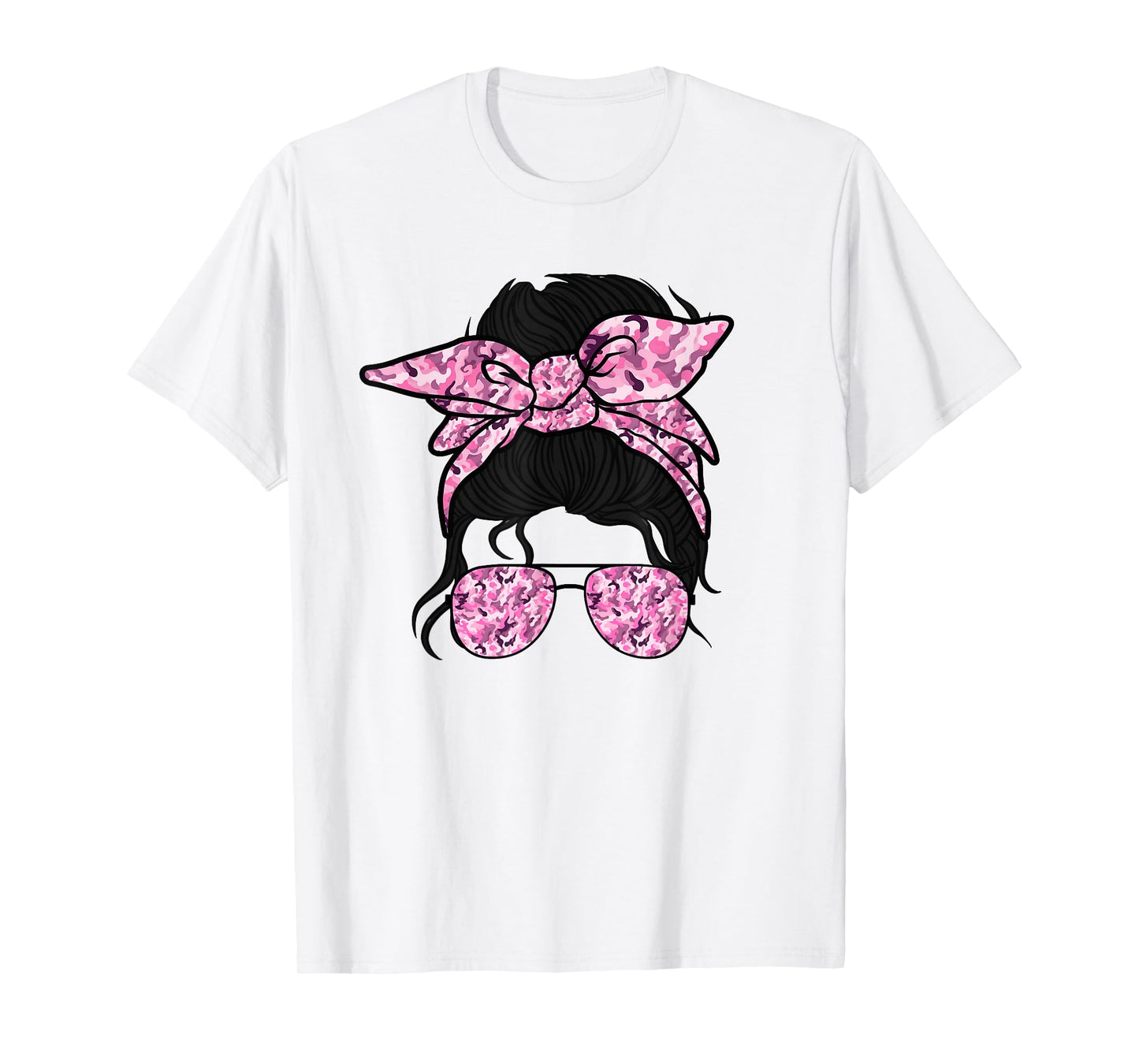 Pink Camouflage Camo Messy Bun Hunting For Girls Women Kids T-Shirt