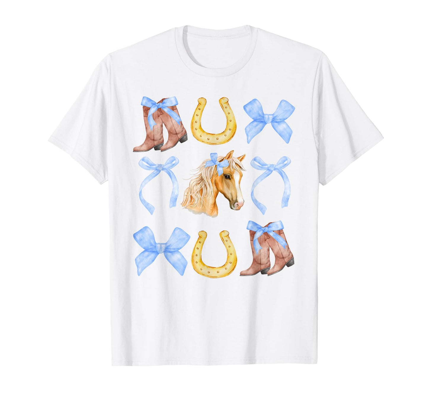 Western Girl Country Rodeo Blue Cowgirl Horse Coquette Bow T-Shirt