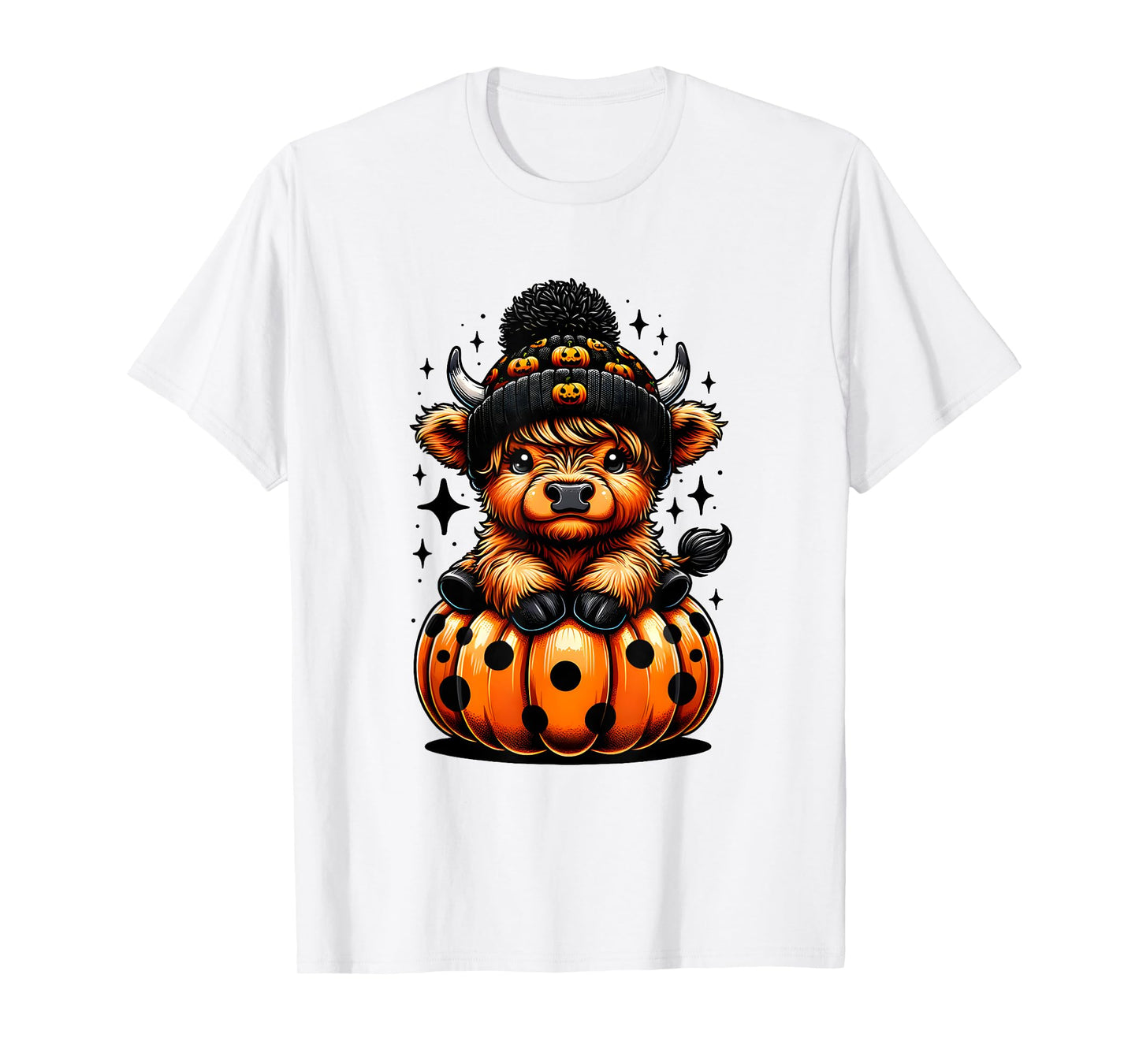 Cute Highland Cow Halloween With Pumpkin Spooky Season Funny T-Shirt