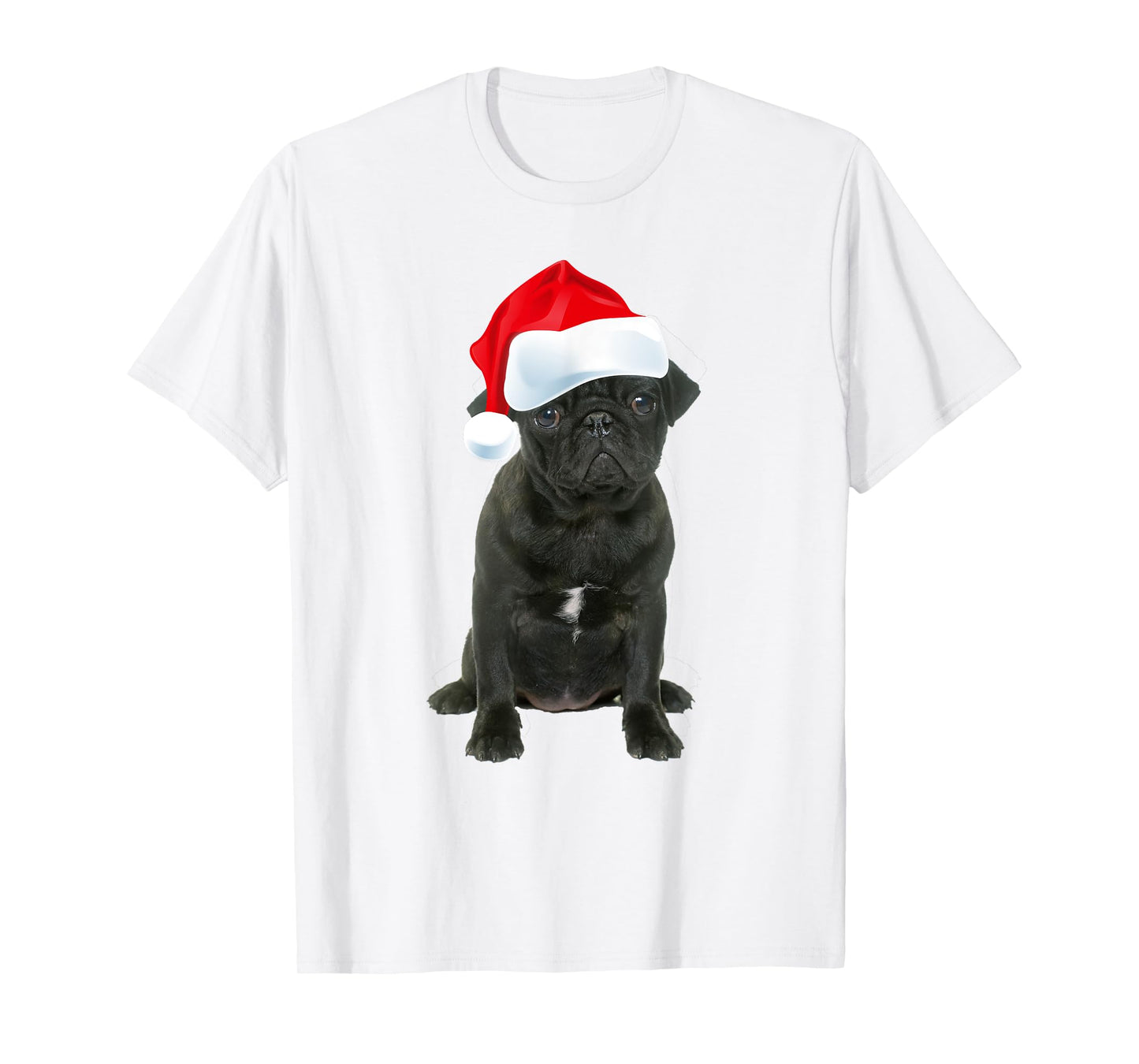 Cute Black Pug Santa Hat Funny Matching Christmas Fun Gift T-Shirt
