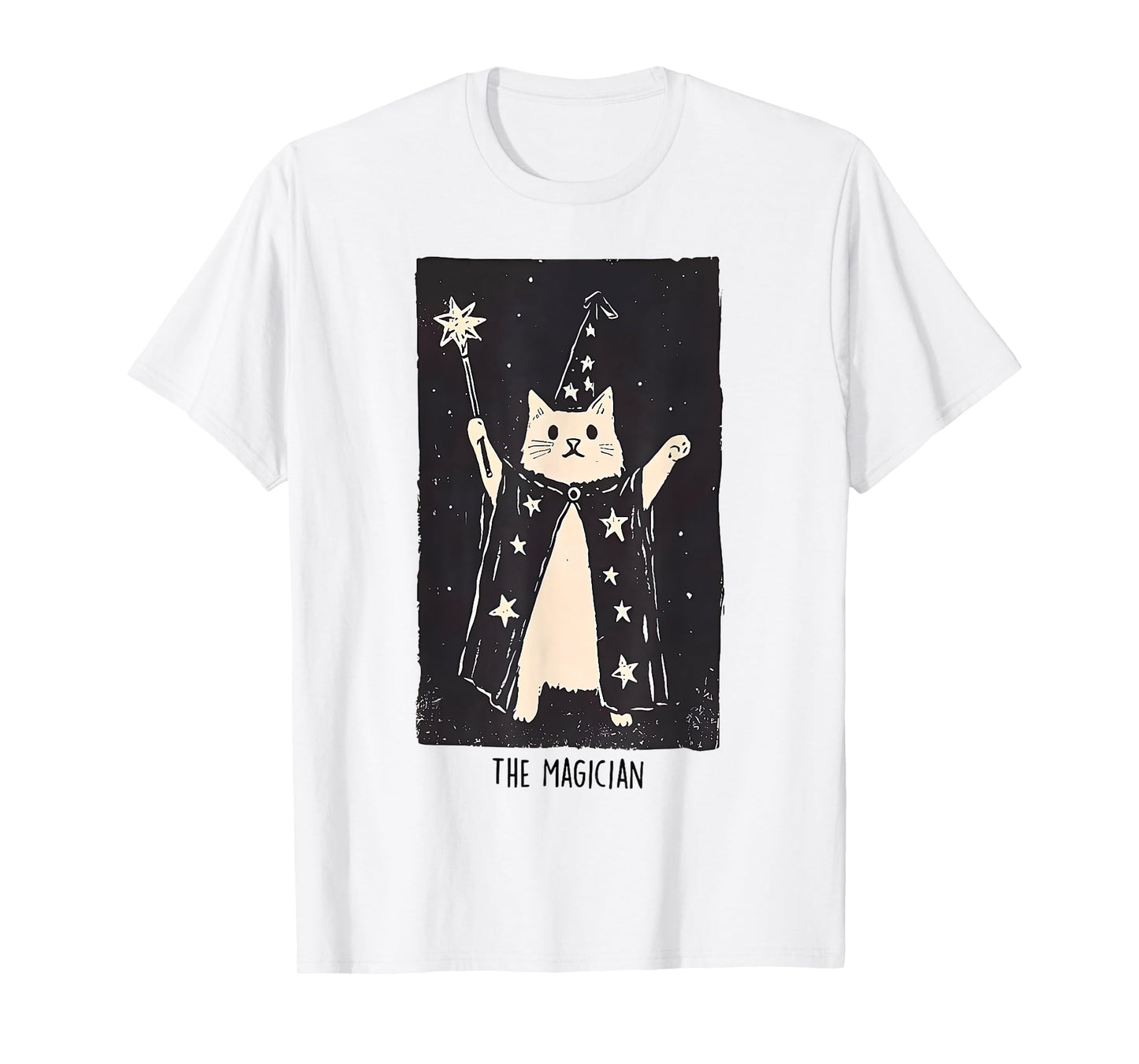 Wizard Cat Weird Funny Tarot Card The Magician Halloween Cat T-Shirt for Men Women Kids