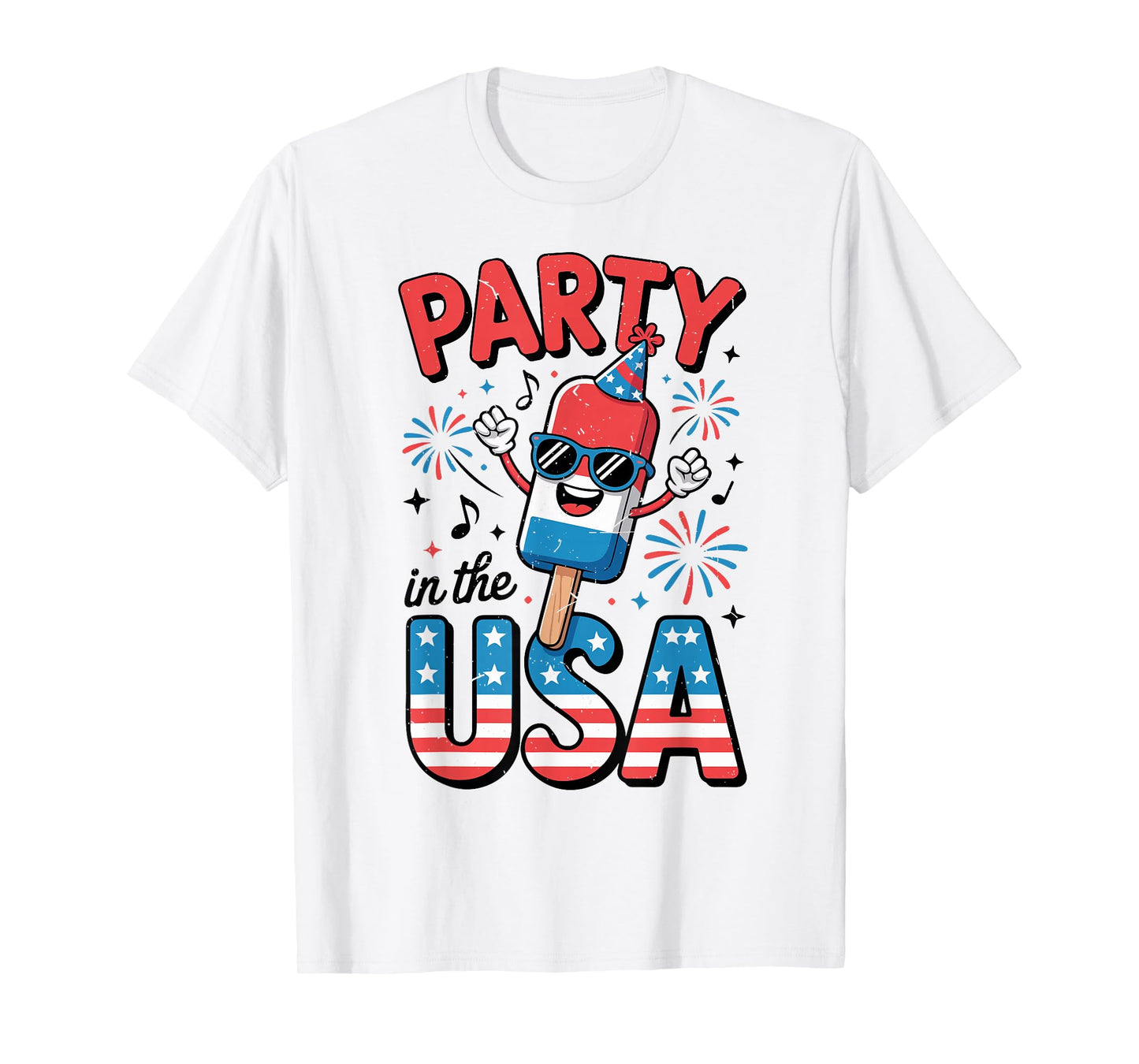 Party in The USA Popsicle 4th July Boy Kids Funny Patriotic T-Shirt