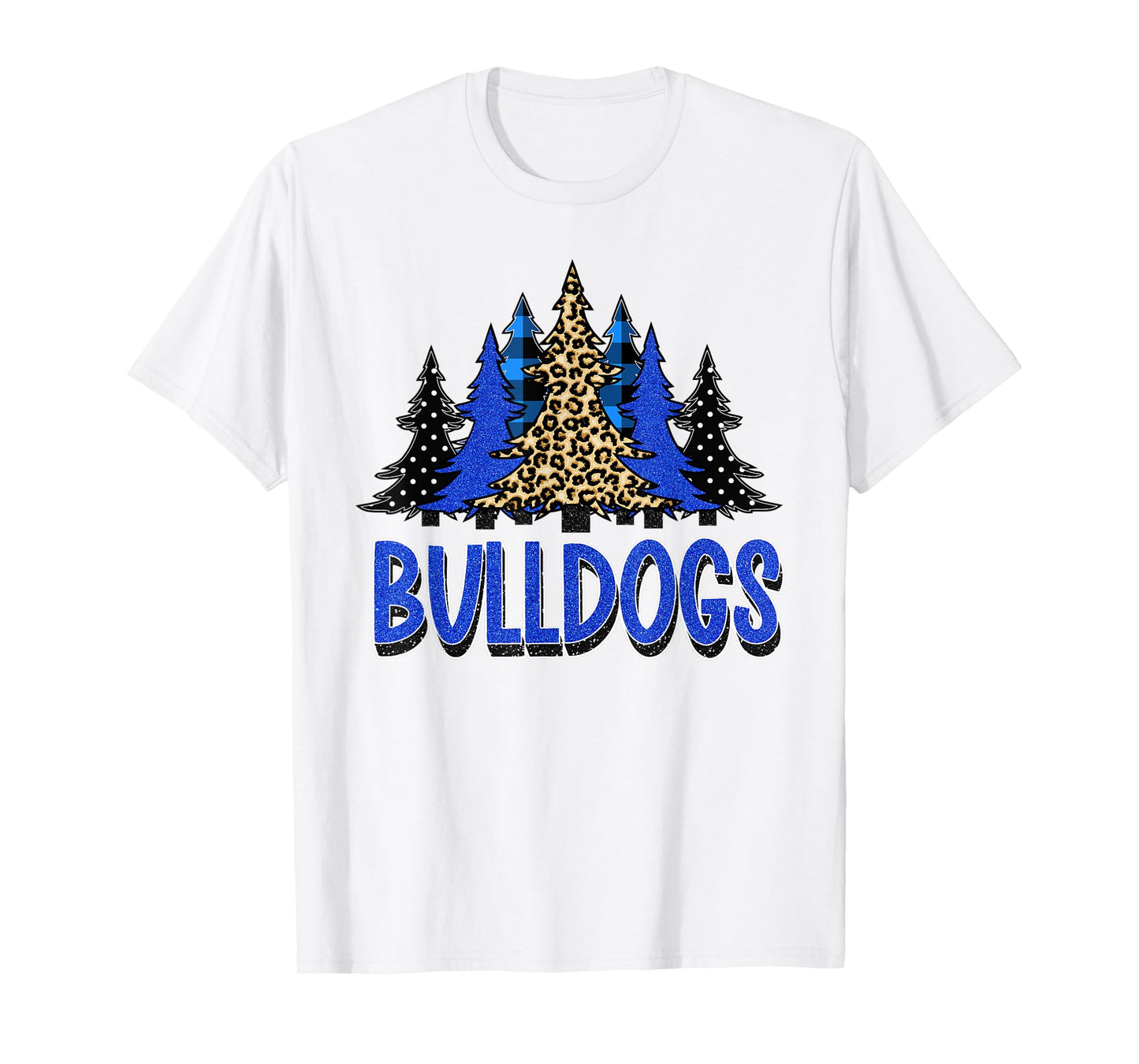 Bulldogs Christmas School Spirit Blue Black White T-Shirt