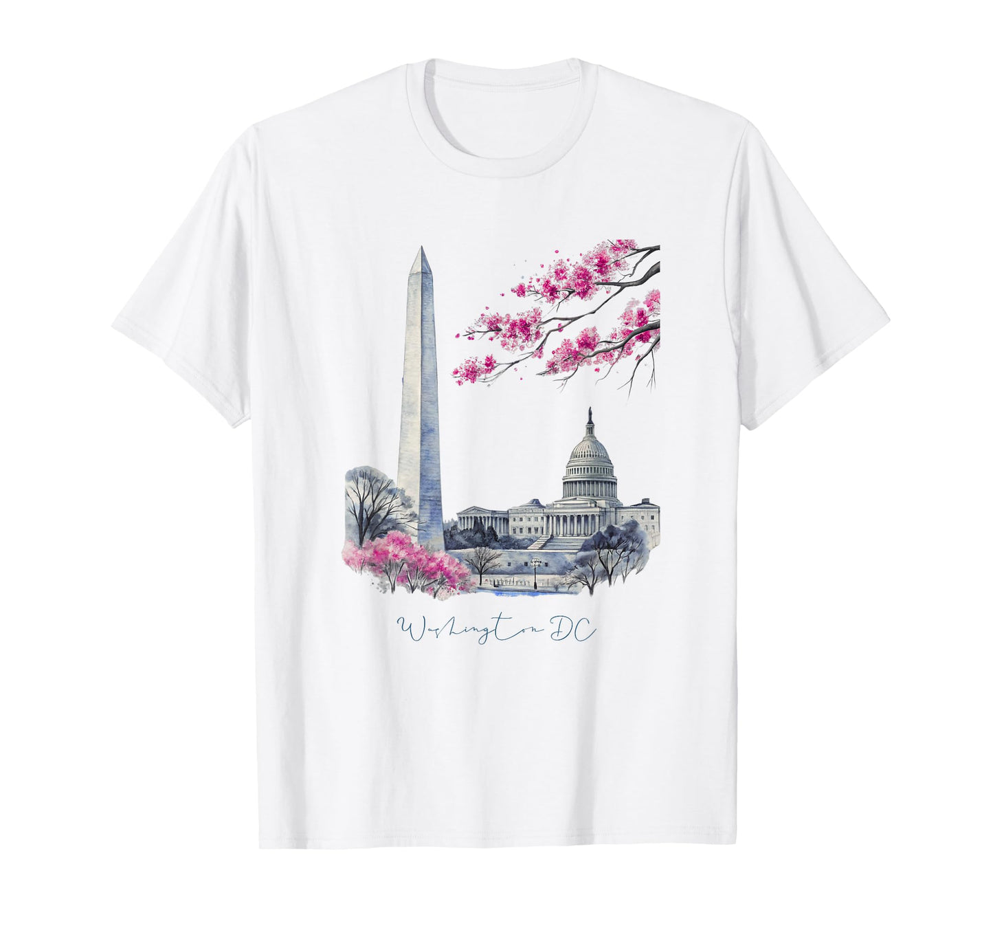 Washington DC Landmarks Cherry Blossoms Art T-Shirt