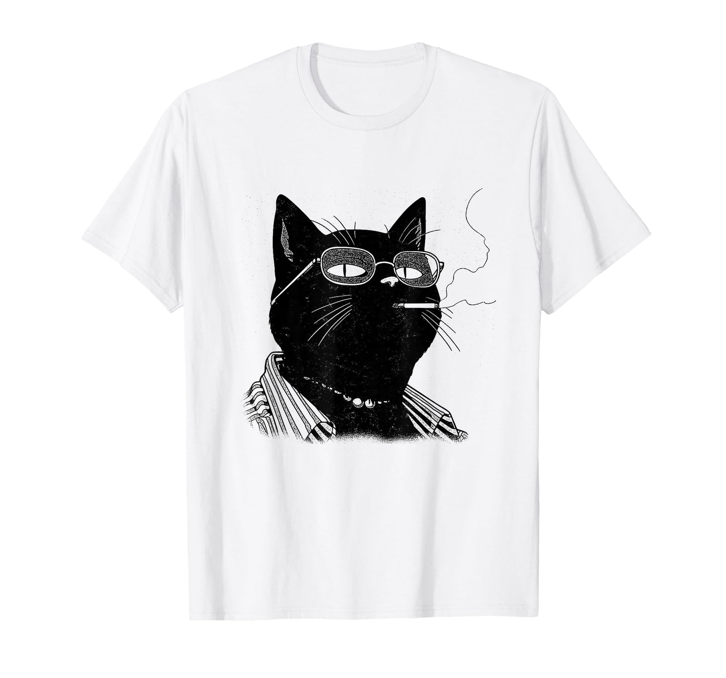 Funny Japanese Smoking Black Lucky Cat Manga Minimalist T-Shirt