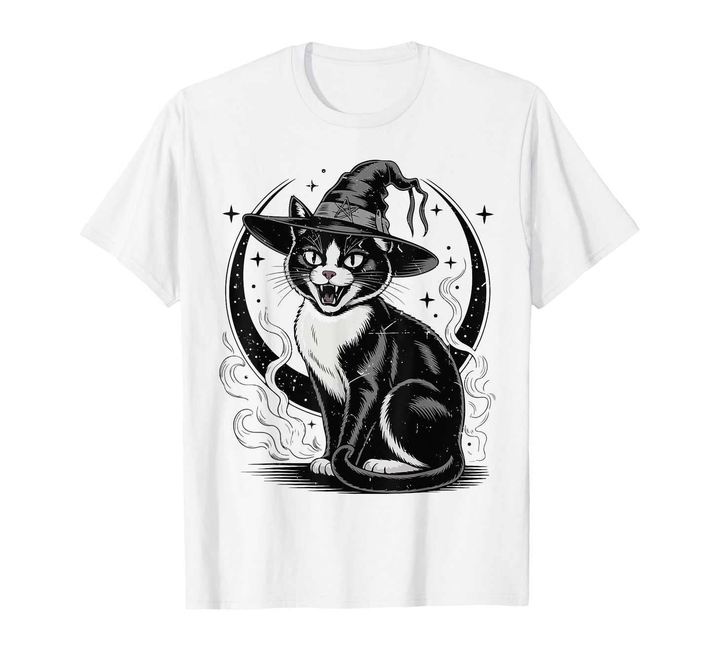 Vintage Tuxedo Cat Witch & Moon Halloween Mom Funny Women T-Shirt