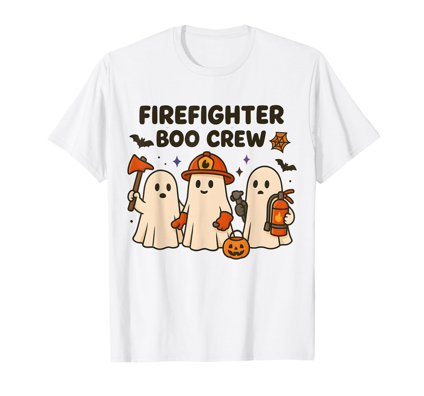 Firefighter Boo Crew Funny Ghost Matching Halloween Costume T-Shirt