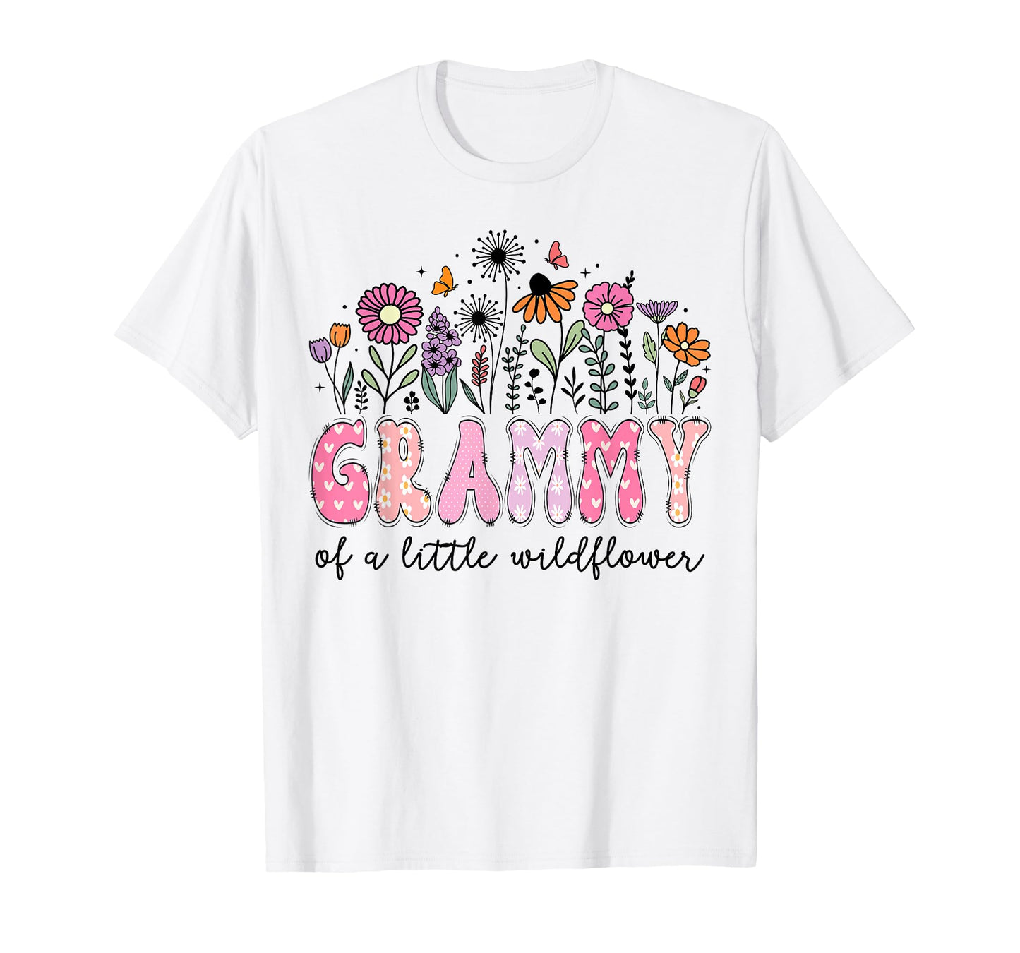 Grammy Of The Little Wildflower Pink Floral Birthday Girl T-Shirt