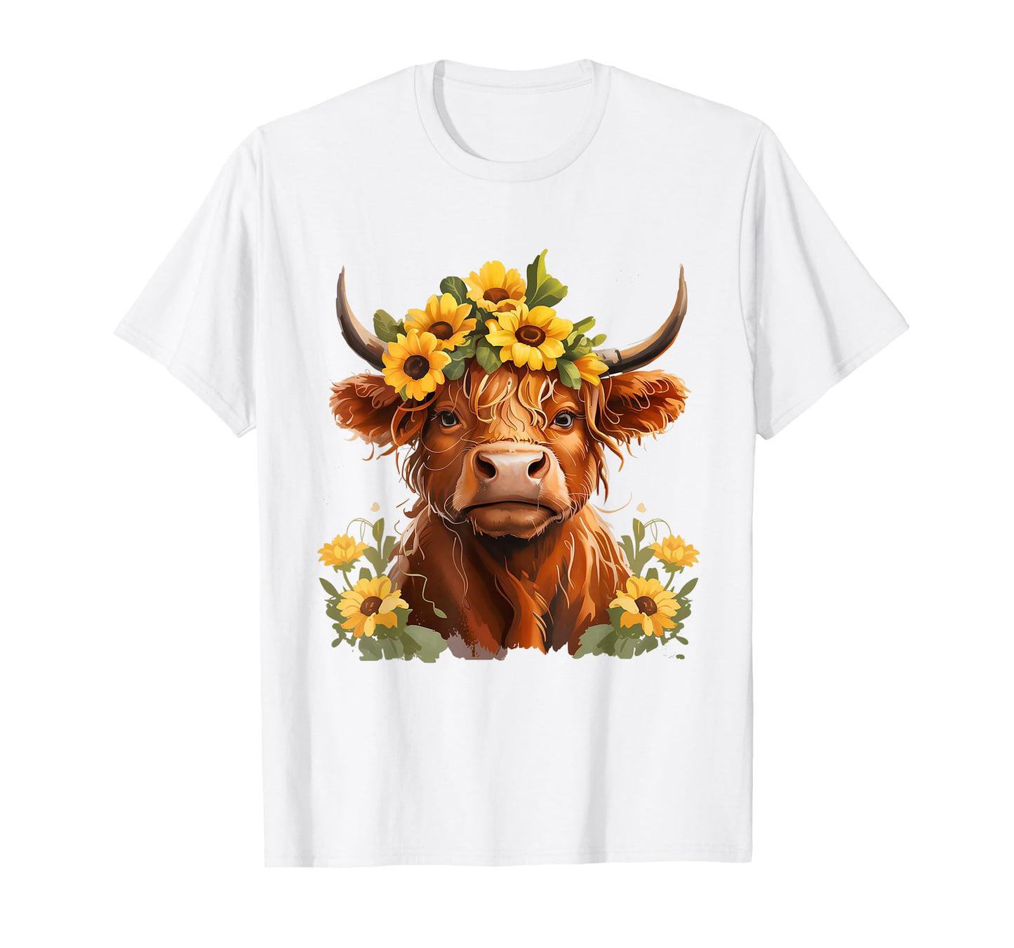 Scottish Highland Cow Sunflower Heifer Country Farmer Girls T-Shirt