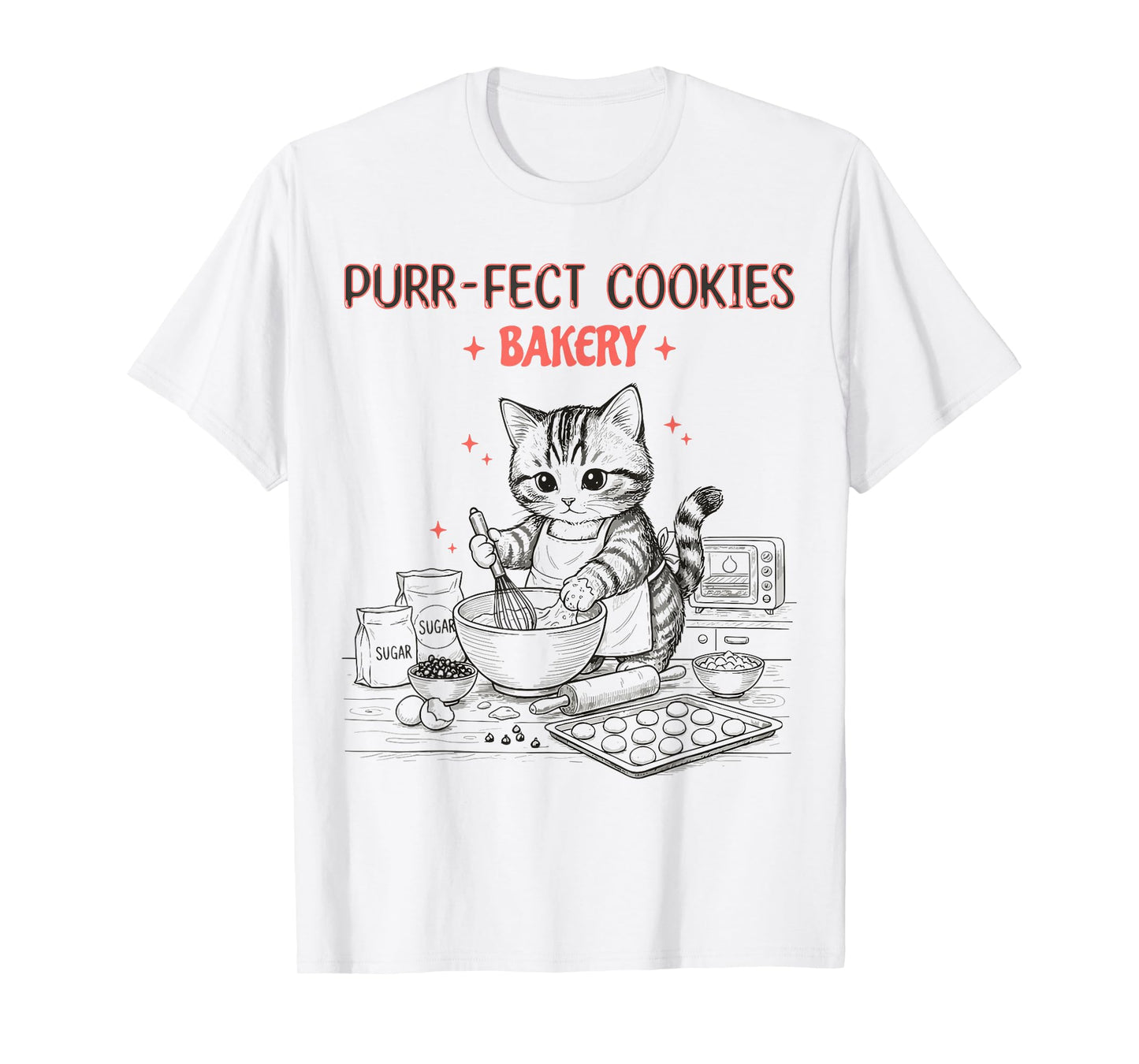 Funny Cat Baking Cookies Purrfect Kitchen Chef T-Shirt