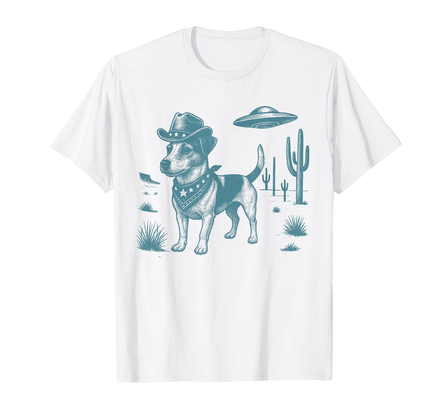 Jack Russell Cowboy Vintage UFO Western Country Dog Lovers T-Shirt