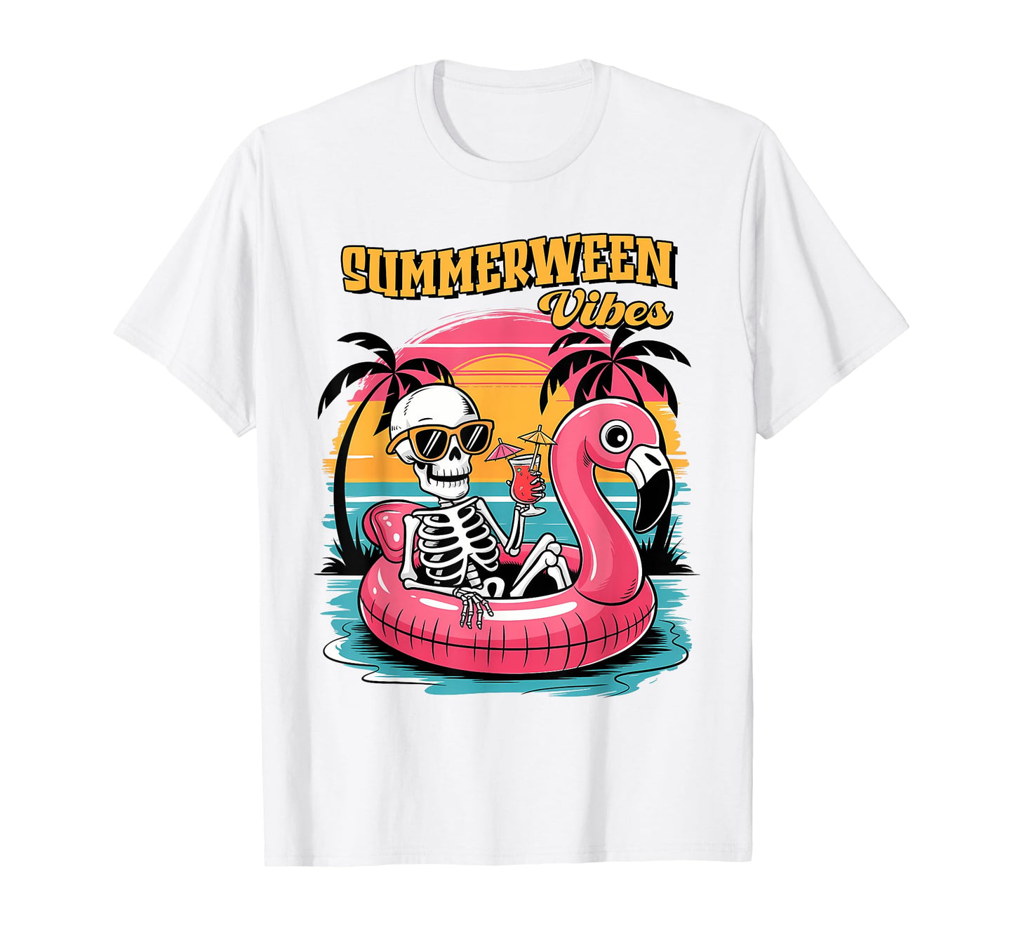 Summerween Vibes Skeleton Summer Vacation funny halloween T-Shirt